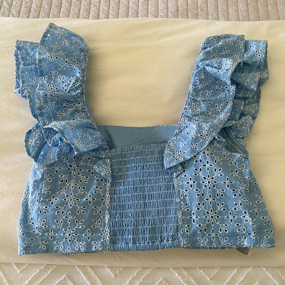 BCBGeneration Blue Eyelet Ruffle top and short set - Picture 4 of 6